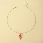 Colar feminino de aço titânio rosa, nicho. Design elegante, resistente à água e perfeito para uso diário e ocasiões especiais. — foto 3