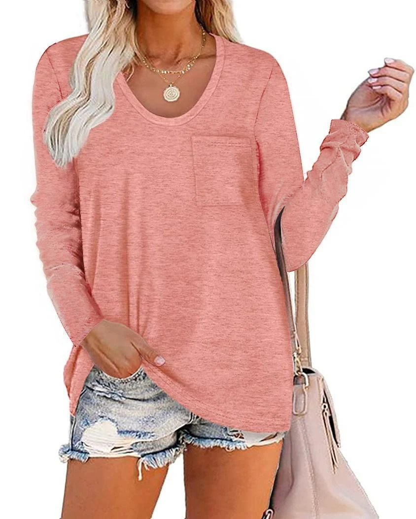 Title 5, Striped Pocket Long-sleeved Casual Loose Top, a...