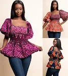 African Style Digital Print Sexy Square Neck Lantern Sleeve Casual Top. Comfortable, stylish, and perfect for everyday w — photo 1
