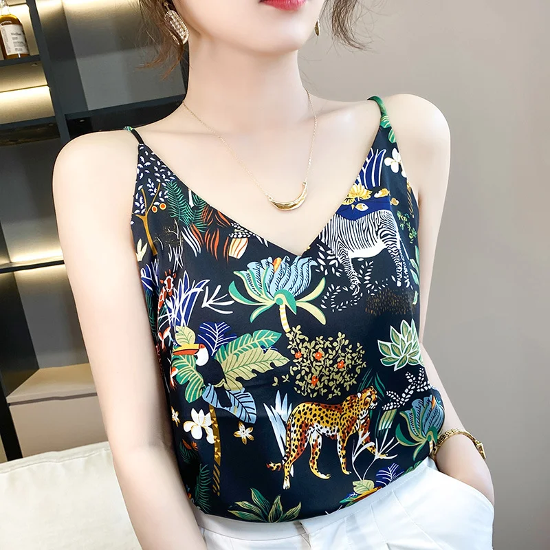 Mini camisola solta com estampa fulvo feminina com alça de cetim — foto 2