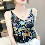 Mini camisola solta com estampa fulvo feminina com alça de cetim — foto 2
