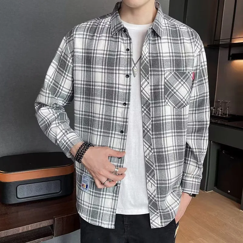 Lockere Jacke im Hongkong-Stil für Jugendliche, kariertes Hemd, lässiger Look, bequemes und stilvolles Design, perfekt für den Alltag. — foto 3