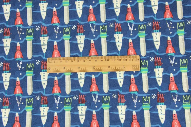 Title 2, Plain Cotton Fabric Nordic Style Rocket Print f...