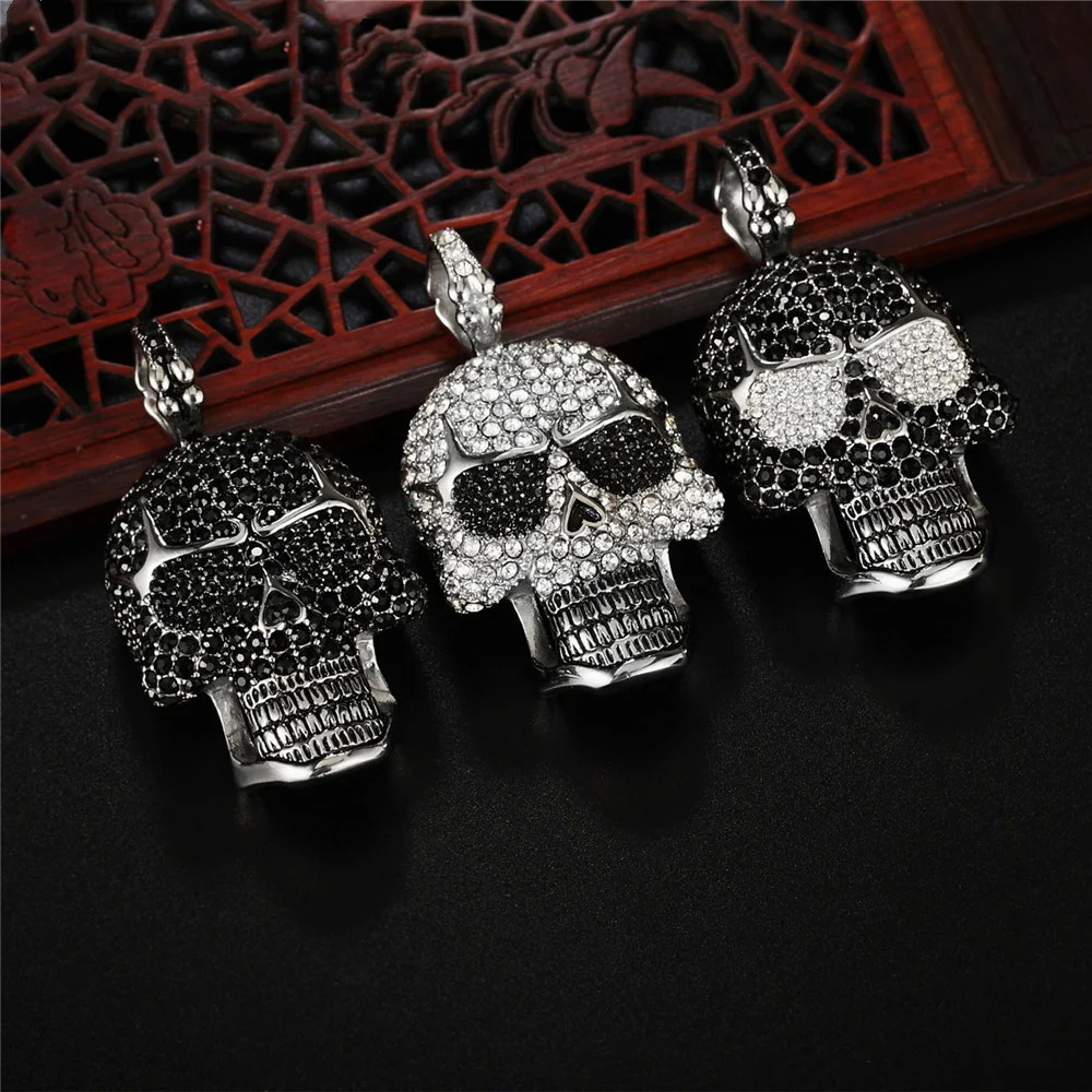 Colar pingente caveira diamante punk hip-hop aço titânio, acessório masculino estiloso e chamativo, perfeito para expressar sua personalidade. — foto 5