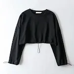 Sudadera holgada de color liso con dobladillo con cordón y cintura alta con cuello redondo — foto 5