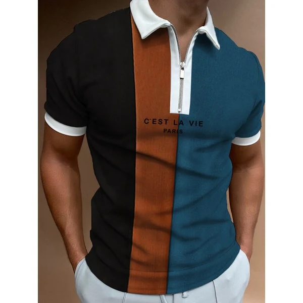 Polo estivo da uomo con zip e colori abbinati, traspirante, perfetto per lo sport e il tempo libero, per un look casual e dinamico. — foto 4