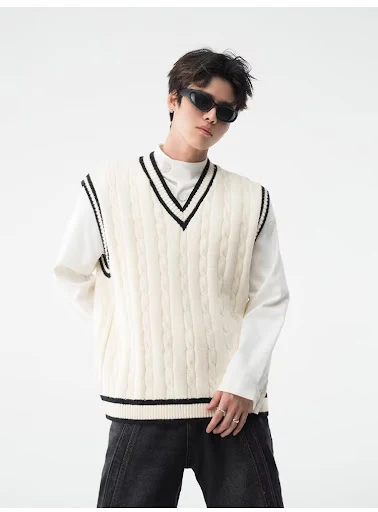 Title 26, British College Style V-neck Knitted Vest for M...