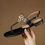 Sandali donna in pelle di pecora stile preppy con fiore, infradito, punta aperta, flat, perfetti per l'estate e comodi — foto 1