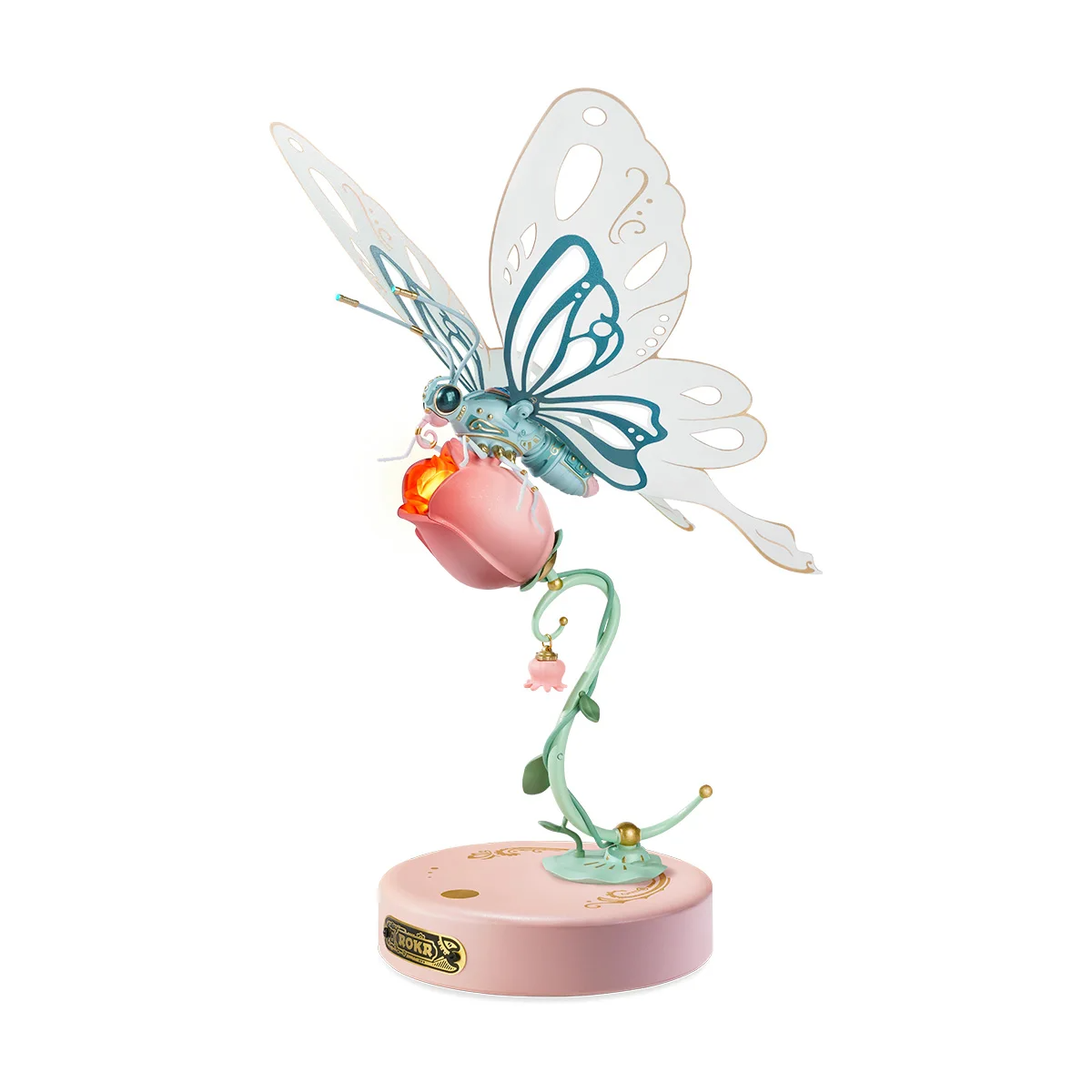 Robotime ROKR Borboleta DIY Quebra-cabeça 3D Mecânico Brinquedos Presentes Asas Biônicas Douradas Iluminação Rosa Requintada — foto 6