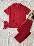 Conjunto de tres piezas de pijama para el hogar de cárdigan de manga corta para mujer — foto 13