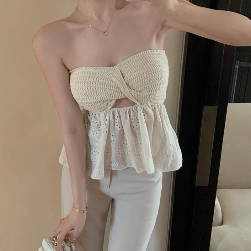 Title 7, Lace Skirt Hollow-out Tube Top Sweater Vest Des...