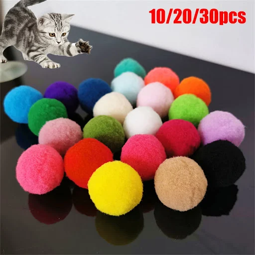 10/20/30Pcs Pet Cats Polyester Plush Balls Interactive Play Training Toy — photo 4