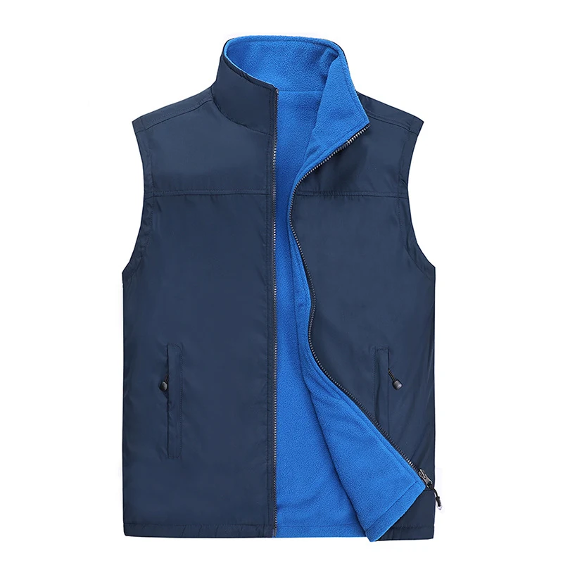 Men's Double-sided Polar Fleece Vest Autumn Winter Outdoor Leisure Sports Sleeveless Waistcoat Vest Middle-aged Vest — photo 7
