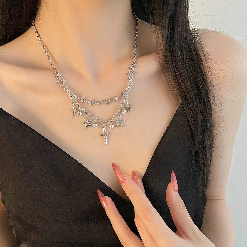 Colar com pingente de cruz de costura estrela de cinco pontas para mulheres Joia fashion, presente ideal, design elegante e chamativo. — foto 10