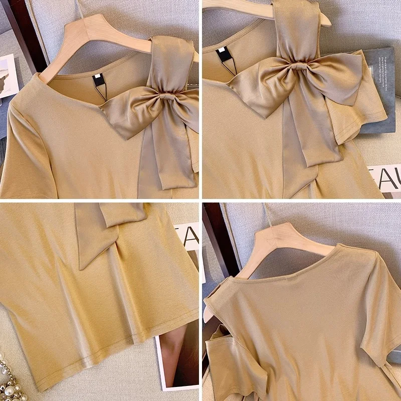 Women's Creative Casual Versatile Bow Short Sleeved Shirt. Comfortable and stylish, perfect for everyday wear, a versati — photo 5