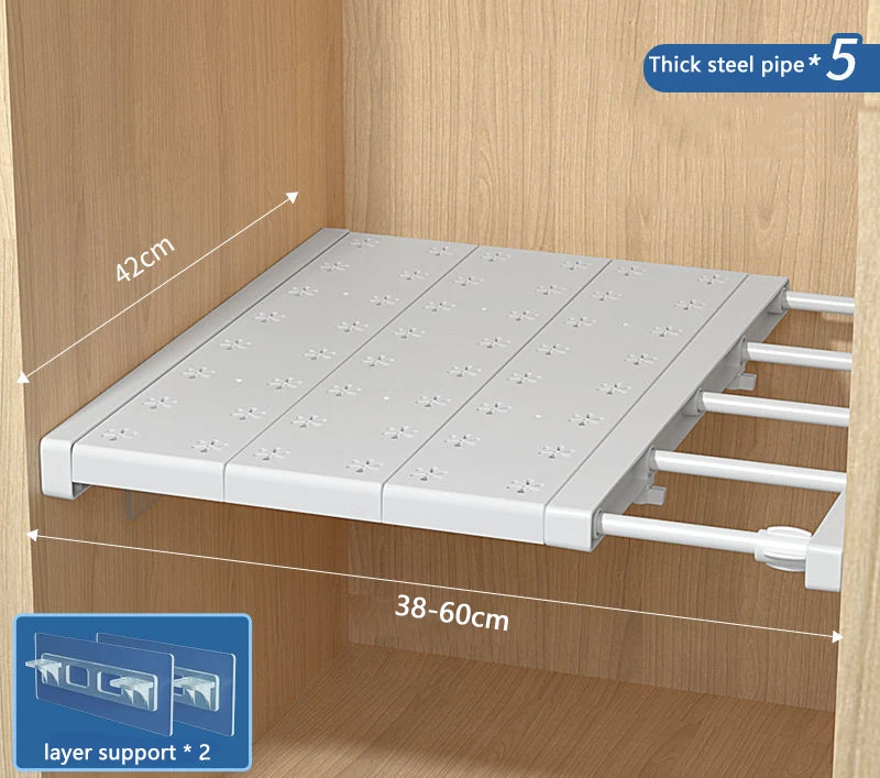 Estante telescópica de almacenamiento para armario con compartimentos, maximiza el espacio y organiza tu ropa y accesorios. — foto 9