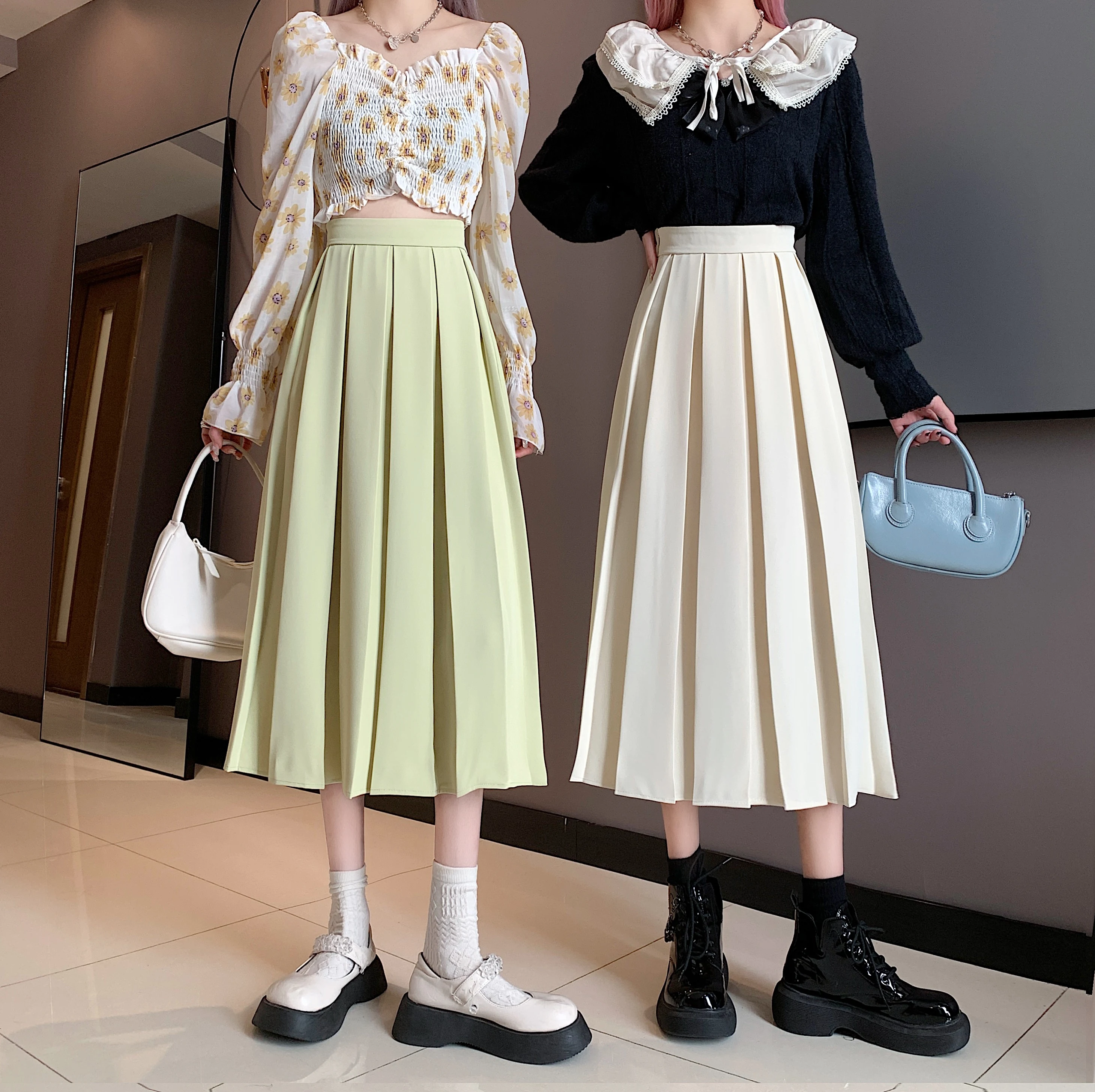 Title 25, Mid Length High Waist A-Line Umbrella Skirt. Fl...
