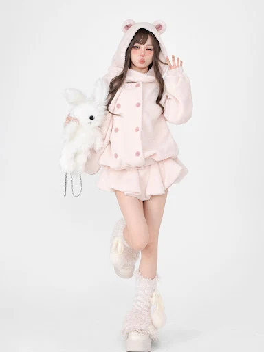 Title 13, Hat And Scarf Integrated White Hooded Jacket
