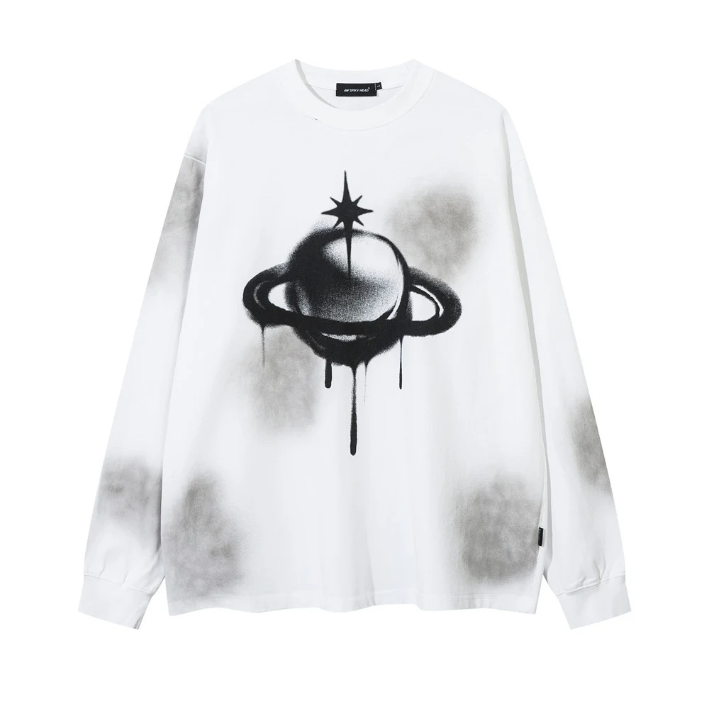Design Sense Spray Painting Dirty Loose Long Sleeve Top, designed for painting, offering protection and a stylish, relax — photo 3