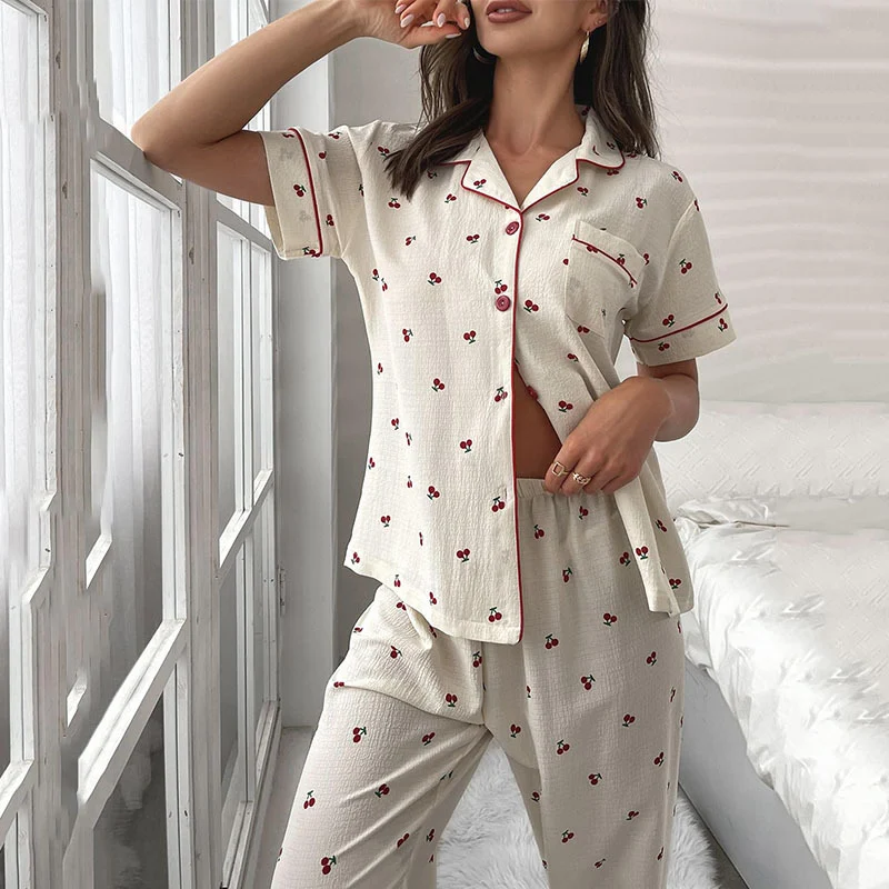Summer Printed Cardigan Casual Pajamas Suit — photo 10