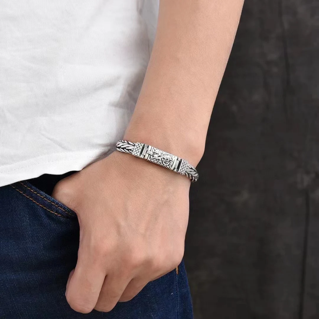 Bracciale con motivo Drago Stile Nazionale in Argento Sterling S925, Tessuto a Mano con Segno Zodiacale, un Gioiello Unico. — foto 10