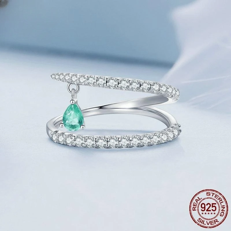 Anel Niche Temperamento Row com zircônio, camada dupla, gota d'água, linha prateada luxuosa para um toque elegante e sofisticado. — foto 9