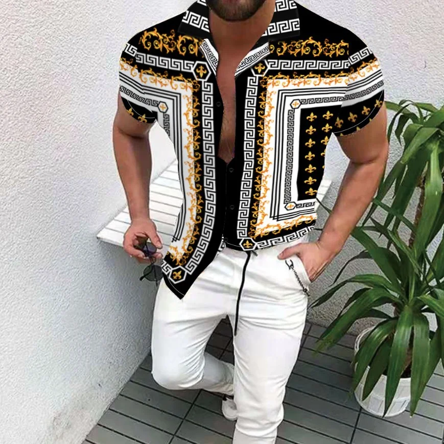 Çapraz Sıcak Modeller Amazon Ebay Avrupa ve Amerikalı Erkekler Kısa Kollu Moda Gömlek Gömlekleri Yeni Üstler Erkek Trendi — Fotoğraf 9