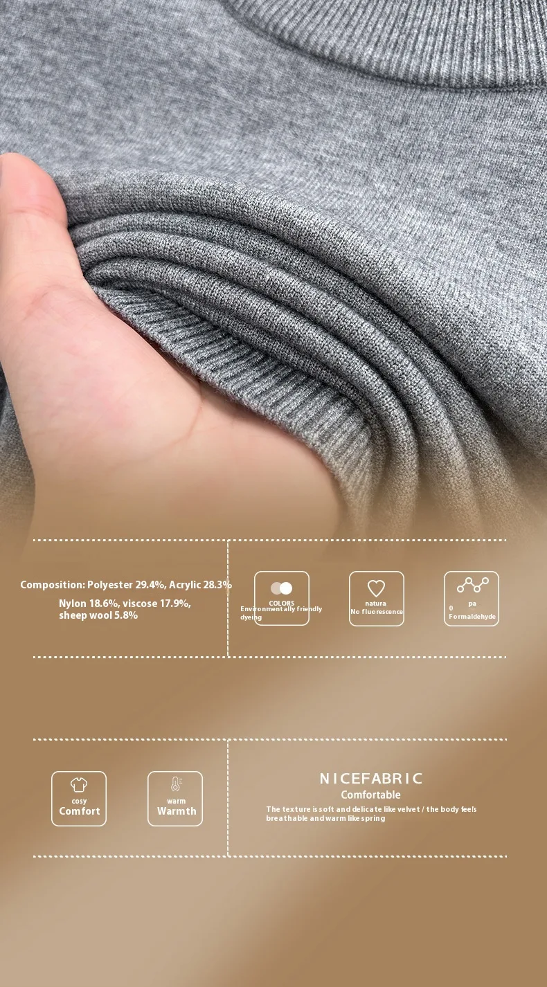 Title 2, Mens Solid Color Knitwear Long Sleeve Half Tur...