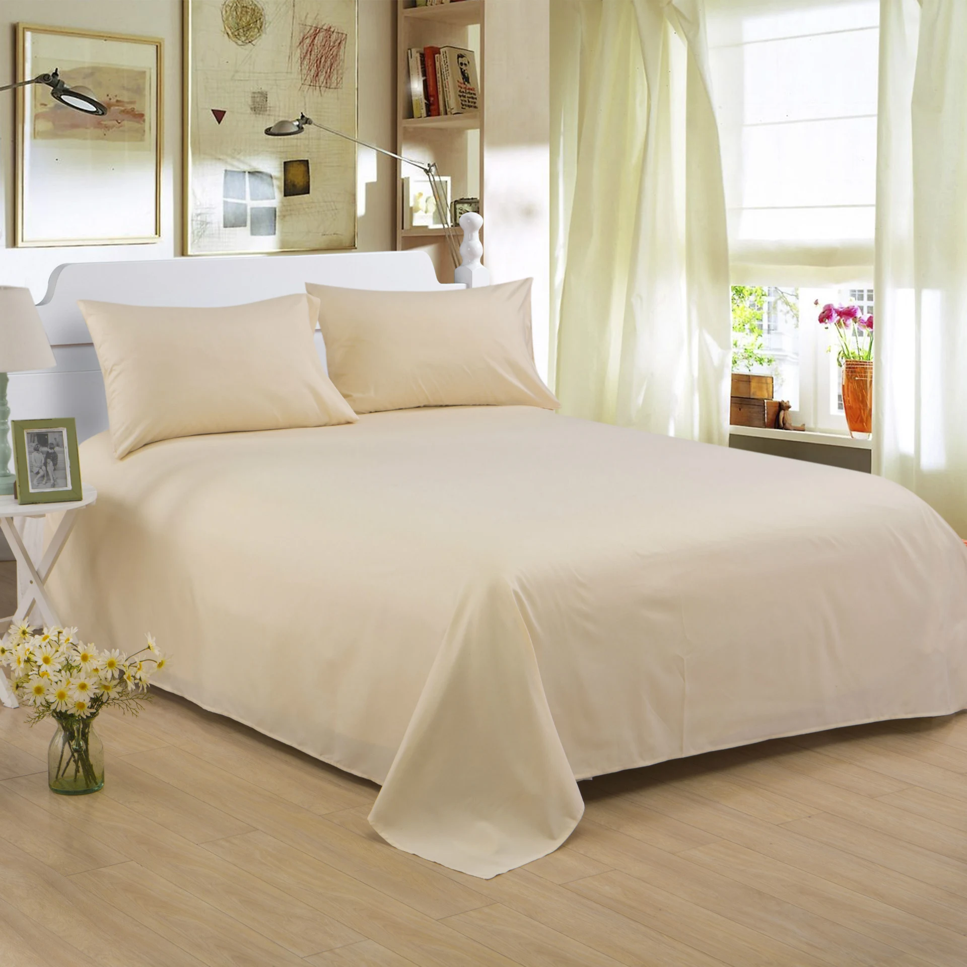 Lençóis de cama extras em poliéster e algodão de cor pura para hotel e casa. Conforto superior, durabilidade e toque suave para noites tranquilas. — foto 6