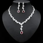 Conjunto feminino colar brincos e corrente de clavícula com zircônia colorida para casamento, luxo nobre. Ideal para vestidos. — foto 1