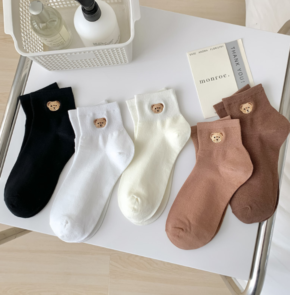 Title 1, Bear Embroidery Socks Womens Cute Cartoon Teen...