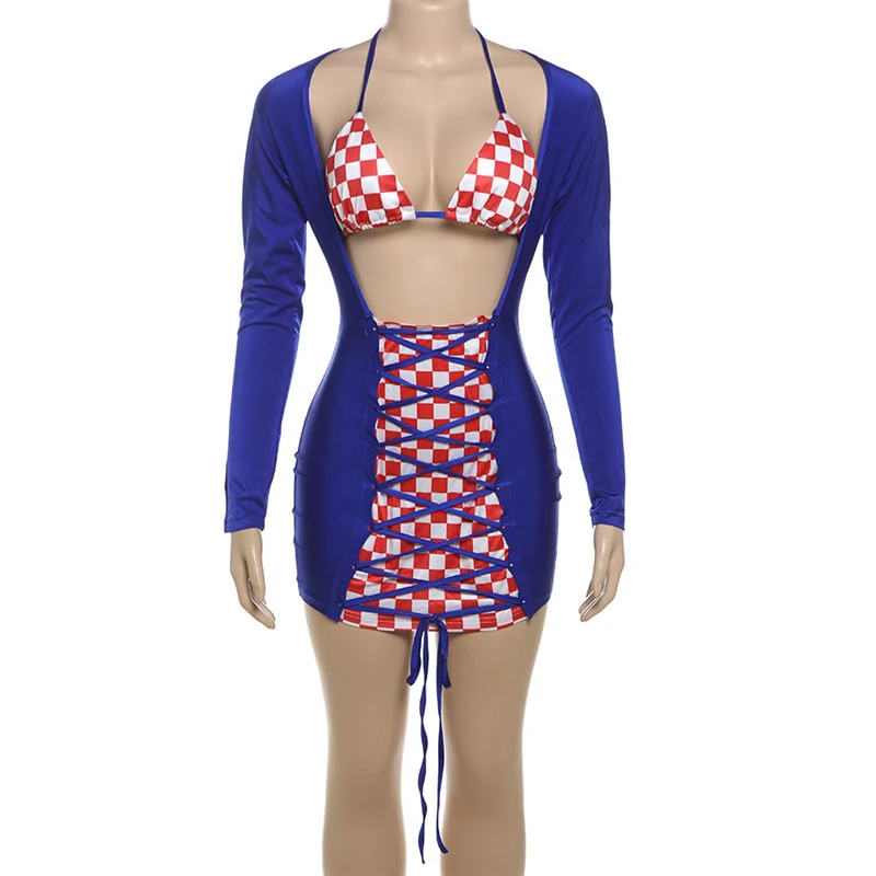 Title 6, European And American Sexy Hot Girl Plaid Stitc...