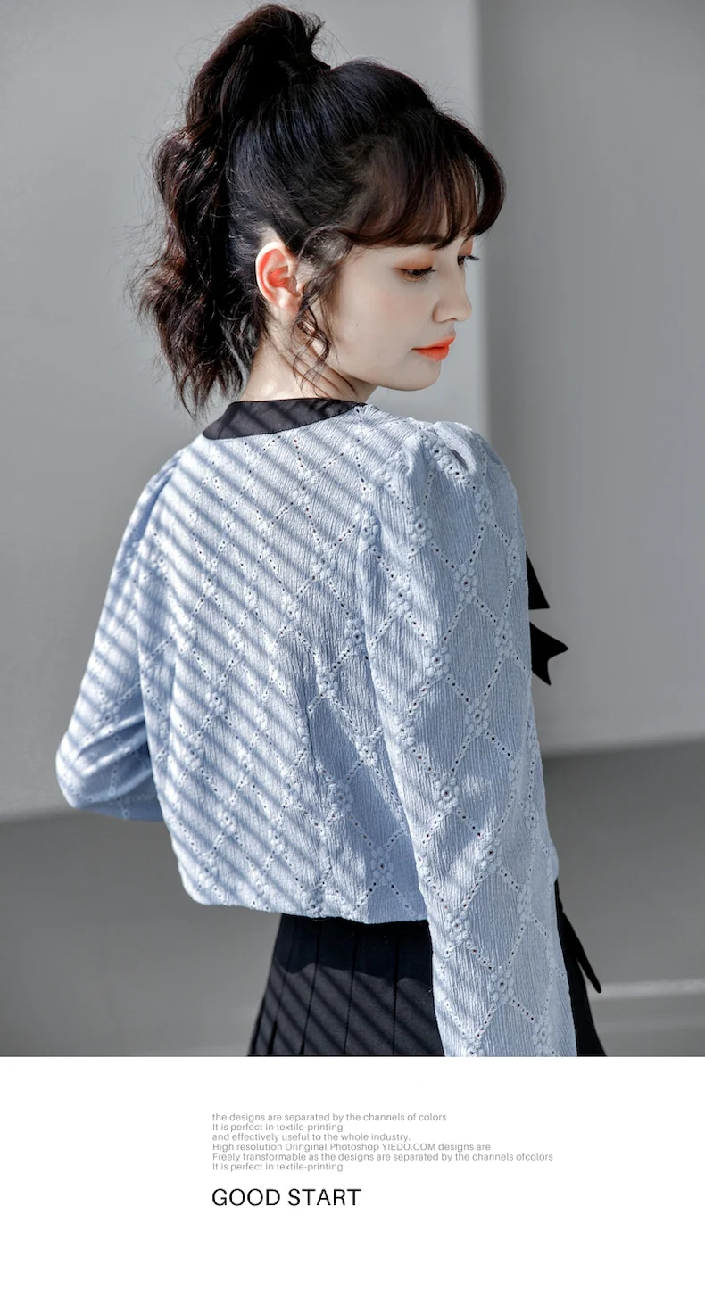Title 5, Womens Bow Puff Sleeve Short V-neck Shirt