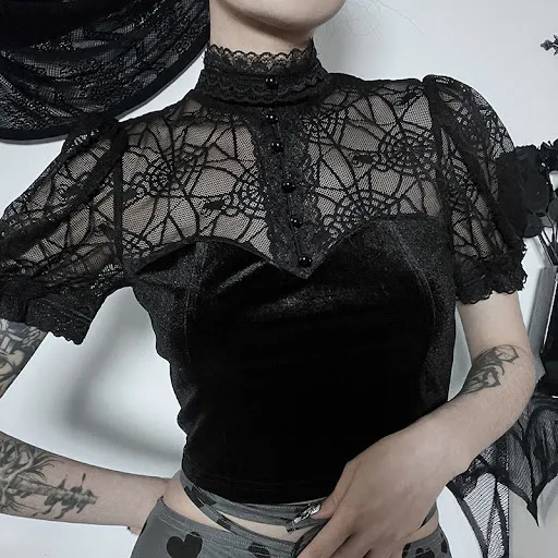 Title 4, Lady Sexy Slim Fit Lace See-through Top. Enhanc...