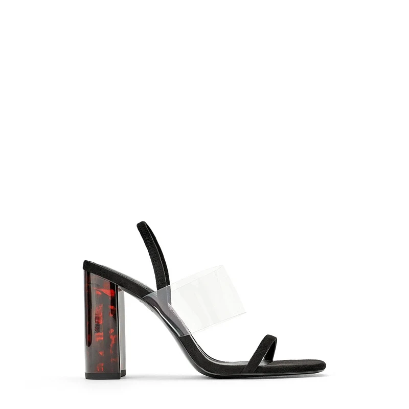 Women's mid-heel sandals featuring transparent thick heels, adorned with crystals, offering style and comfort for any oc — photo 6