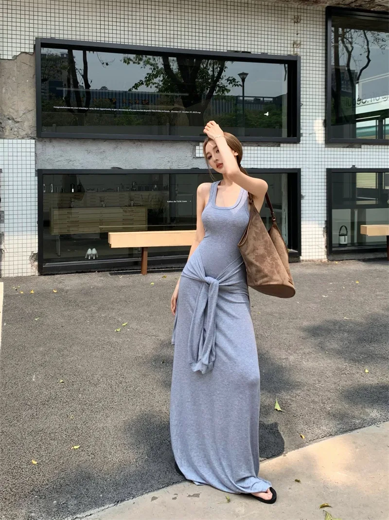 Title 4, Vestido longo com colete de cor sólida
