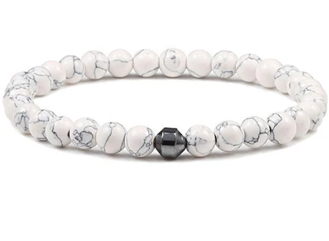 Bracciale con perline 6mm Roccia Vulcanica Lava Malachite Turchese Bianco Agata Smerigliata Relax e fascino naturale — foto 9