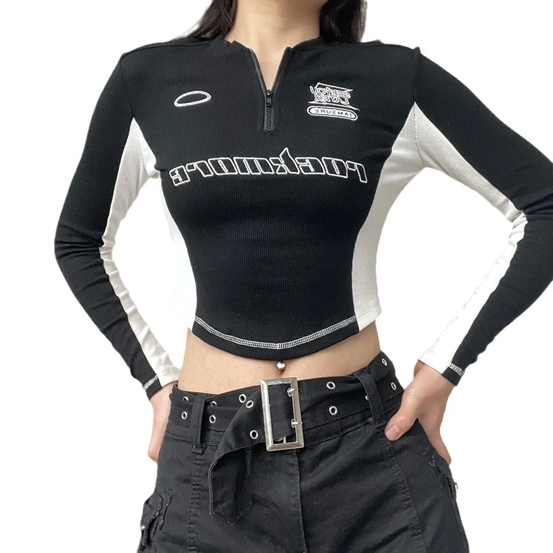 Street Cool Handsome Color Contrast Patchwork Letter Embroidered Long Sleeve. A stylish, comfortable shirt for a fashion — photo 11