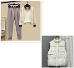 Conjunto de três peças feminino, top sem mangas com efeito rejuvenescedor, calças casuais, look moderno e confortável. — foto 2