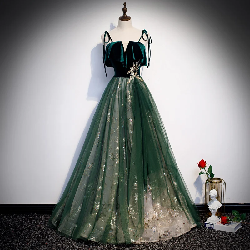 Dark Green Fantasy Mori Long Dress with Sling, Perfect for Banquets and Special Events, Elegant and Stylish, A Stunning — photo 4