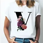 Camiseta branca de manga curta com as 26 letras do alfabeto inglês A-Z. Perfeita para personalizar e expressar seu estilo único e criativo. — foto 12