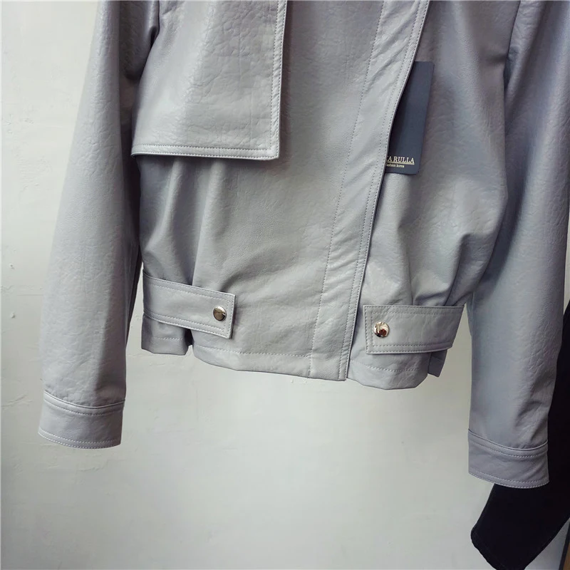 Title 6, Spring new slim lapel short PU female jacket. A...