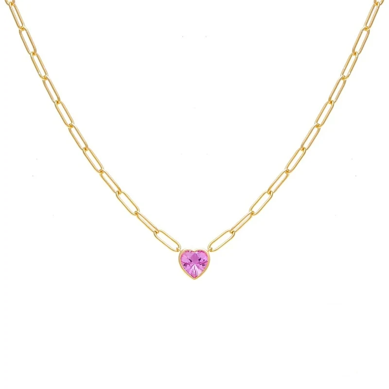 Colar feminino de corrente com pingente de coração colorido em prata esterlina S925. Um acessório charmoso para realçar sua beleza e estilo. — foto 12