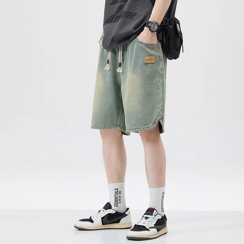 Title 7, Mens Loose Casual Starry Sky Pattern Denim Shorts