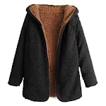 Hooded lamb fur coat, loose texture, a cozy and stylish female coat providing warmth and comfort during winter. — photo 5