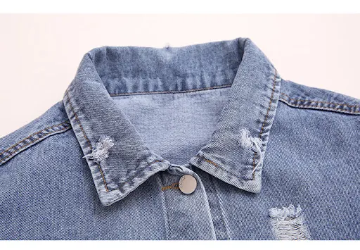 Title 7, Womens Jacket With Ripped Embroidered Denim Ja...