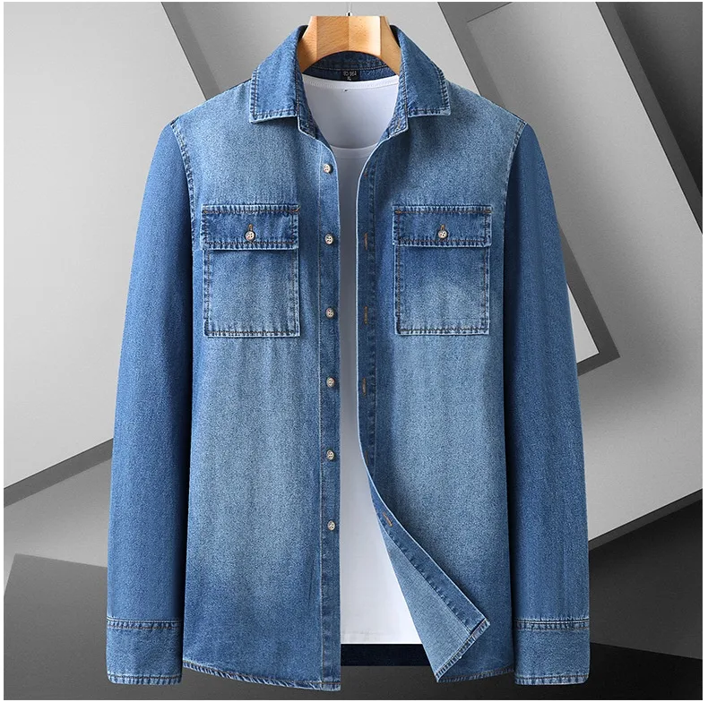 Camisa Jeans Manga Longa Casaco Casual Conforto e Estilo para o Seu Dia a Dia. Perfeita para um Visual Despojado e Moderno. Ideal para Todas as Ocasiões. — foto 10
