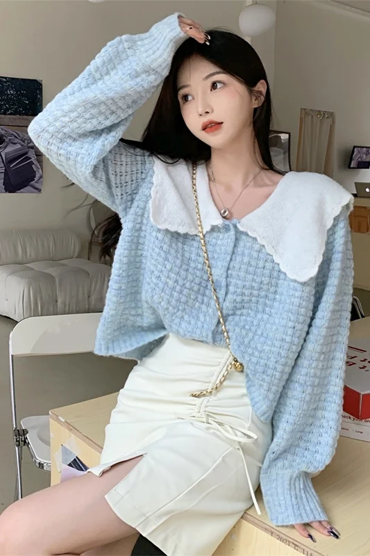 Title 4, Long-sleeved Knitted Cardigan With Contrasting ...