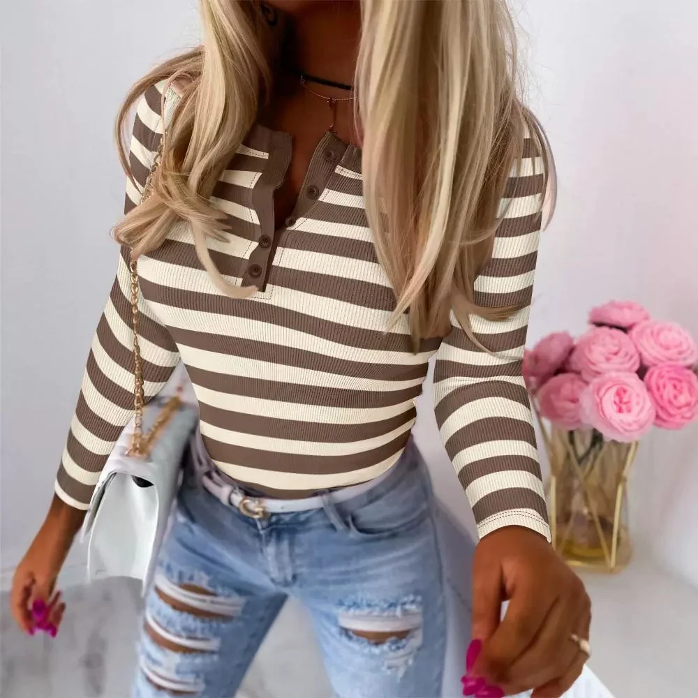 Title 2, Blusa listrada feminina com mangas compridas, l...