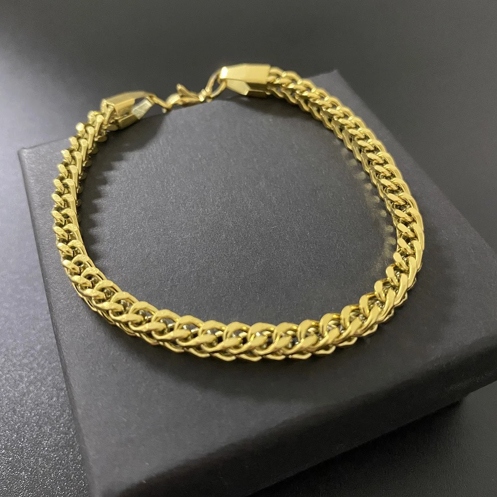Pulseira masculina 4mm de aço titânio Hip Hop frente e verso, design moderno e resistente. Adicione estilo ao seu visual com esta joia única. — foto 3